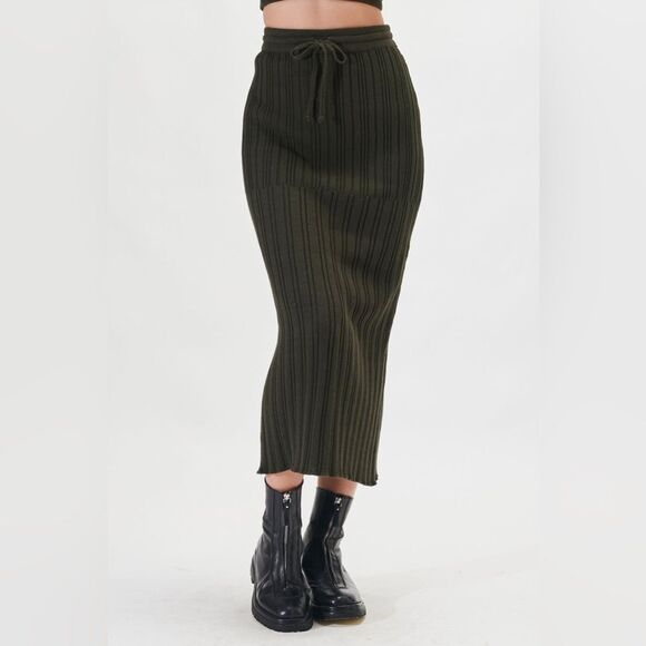 Rue Stiic matching set Mabel bra top Liana midi skirt deep green size large - Picture 3 of 16